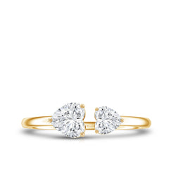 Heart Shape Moissanite Two Stone Cuff Ring