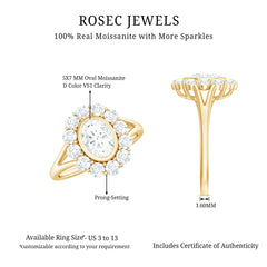 Oval Cut Moissanite Halo Engagement Ring with Split Shank