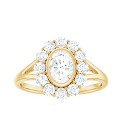 Oval Cut Moissanite Halo Engagement Ring with Split Shank