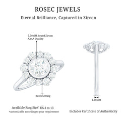 1.50 CT Bezel Set Zircon Statement Halo Engagement Ring