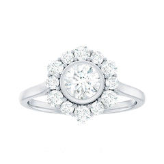 1.50 CT Bezel Set Zircon Statement Halo Engagement Ring
