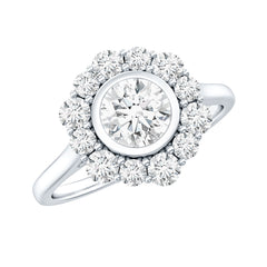 Round Moissanite Statement Engagement Ring with Halo