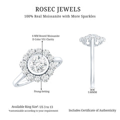 Round Moissanite Statement Engagement Ring with Halo