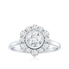 Round Moissanite Statement Engagement Ring with Halo