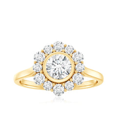 Round Moissanite Statement Engagement Ring with Halo