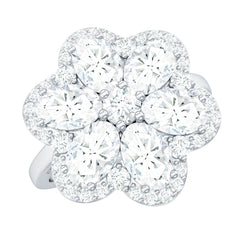 5.50 CT Oval and Round Cut Zircon Floral Statement Ring