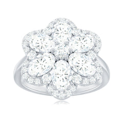5.50 CT Oval and Round Cut Zircon Floral Statement Ring