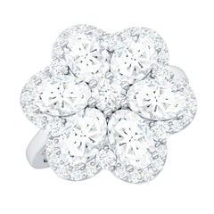 Certified Moissanite Huge Flower Engagement Ring