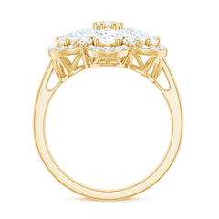 Certified Moissanite Huge Flower Engagement Ring