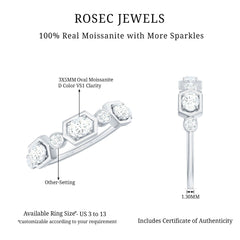 Oval and Round Certified Moissanite Half Eternity Ring
