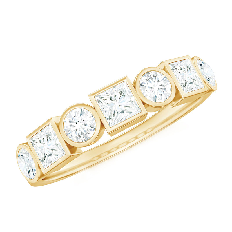 Alternate Bezel Set Moissanite Half Eternity Band Ring