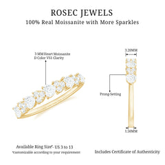 Heart Shaped Moissanite Half Eternity Band Ring