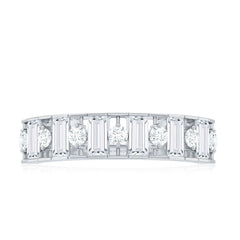 Baguette and Round Cut Zircon Classic Half Eternity Ring