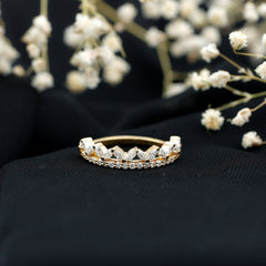 Marquise and Round Cut Zircon Half Eternity Stackable Ring