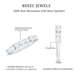 Certified Round Cut Moissanite Half Eternity Band Ring