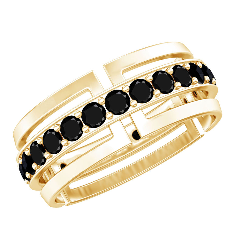 Certified Lab Created Black Diamond and Gold Eternity Band Ring