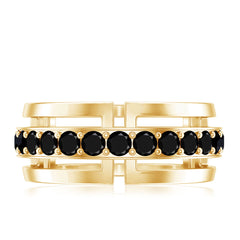 Certified Lab Created Black Diamond and Gold Eternity Band Ring