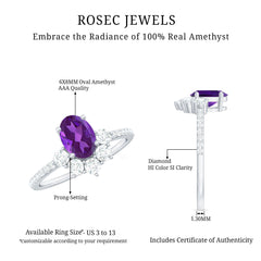 Oval Amethyst Half Halo Engagement Ring with Diamond
