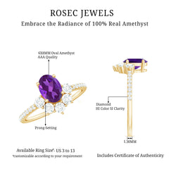 Oval Amethyst Half Halo Engagement Ring with Diamond