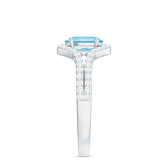 Designer Aquamarine Diamond Oval Engagement Ring with Split Shank