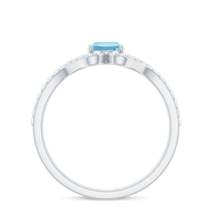 Designer Aquamarine Diamond Oval Engagement Ring with Split Shank
