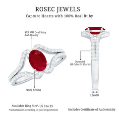 Oval Ruby Minimal Split Shank Ring with Diamond