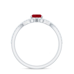 Oval Ruby Minimal Split Shank Ring with Diamond