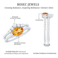 Natural Citrine Moissanite Oval Engagement Ring with Enhancer