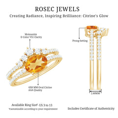 Natural Citrine Moissanite Oval Engagement Ring with Enhancer