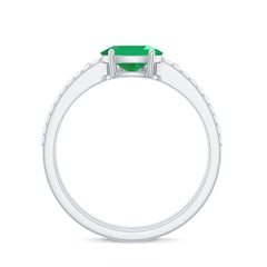 Natural Oval Emerald Diamond East West Engagement Ring and Wedding Band Set