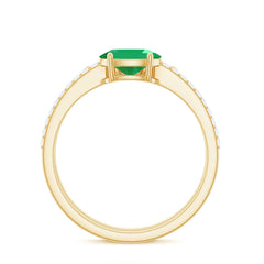 Natural Oval Emerald Diamond East West Engagement Ring and Wedding Band Set