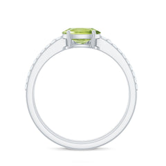 Natural 1 Carat Peridot Oval Wedding Engagement Ring Set with Diamond