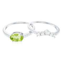 Natural 1 Carat Peridot Oval Wedding Engagement Ring Set with Diamond