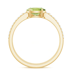 Natural 1 Carat Peridot Oval Wedding Engagement Ring Set with Diamond