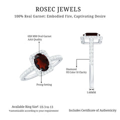 Classic 6X8mm Garnet Oval Engagement Ring with Diamond Halo