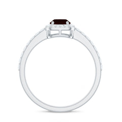 Classic 6X8mm Garnet Oval Engagement Ring with Diamond Halo