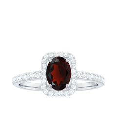 Classic 6X8mm Garnet Oval Engagement Ring with Diamond Halo
