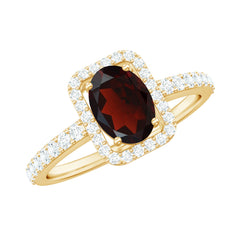 Classic 6X8mm Garnet Oval Engagement Ring with Diamond Halo