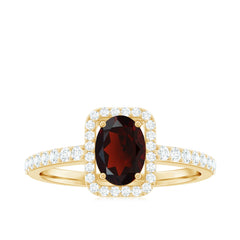 Classic 6X8mm Garnet Oval Engagement Ring with Diamond Halo