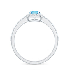 Certified Real Aquamarine Oval Engagement Ring with Diamond Halo
