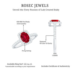 Oval Cut Lab Created Ruby and Diamond Halo Engagement Ring