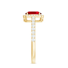 Oval Cut Lab Created Ruby and Diamond Halo Engagement Ring
