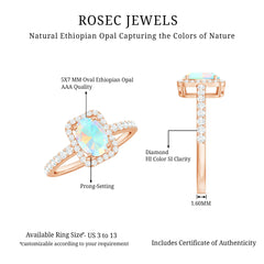 Classic Ethiopian Opal Oval Engagement Ring with Diamond Halo