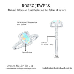 Classic Ethiopian Opal Oval Engagement Ring with Diamond Halo