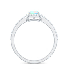 Classic Ethiopian Opal Oval Engagement Ring with Diamond Halo