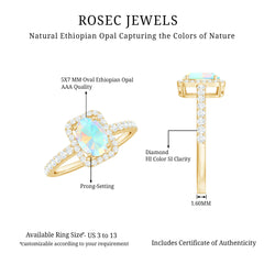 Classic Ethiopian Opal Oval Engagement Ring with Diamond Halo