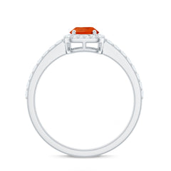 Oval Cut Fire Opal Engagement Ring with Diamond Halo