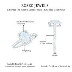 1.50 CT Oval Cut Moonstone Ring with Diamond Halo