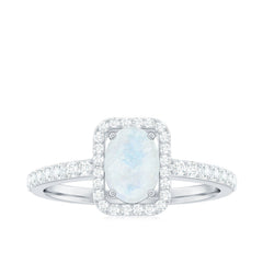 1.50 CT Oval Cut Moonstone Ring with Diamond Halo