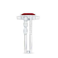 Vintage Inspired Lab Ruby and Diamond Double Band Engagement Ring